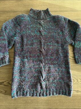Women's Speckled Mock Turtleneck Sweater in Heathered Purple and Teal